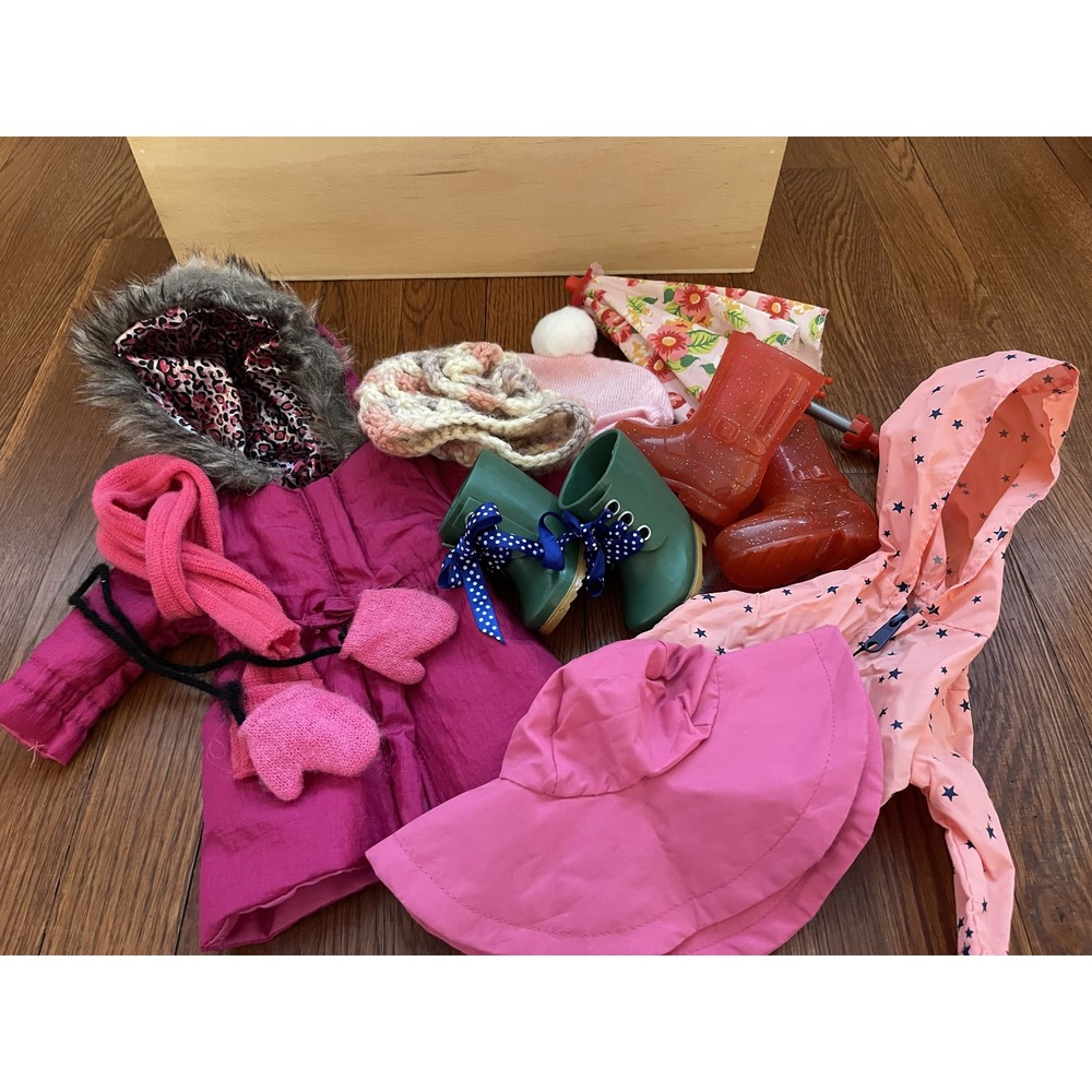 18 Inch Doll Clothes Lot Rain Boots Winter Coat Umbrella for American Girl Dolls